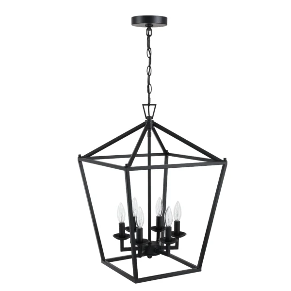 6-Light Black Farmhouse Pendant Chandelier, Modern Lantern Hanging Light Fixture