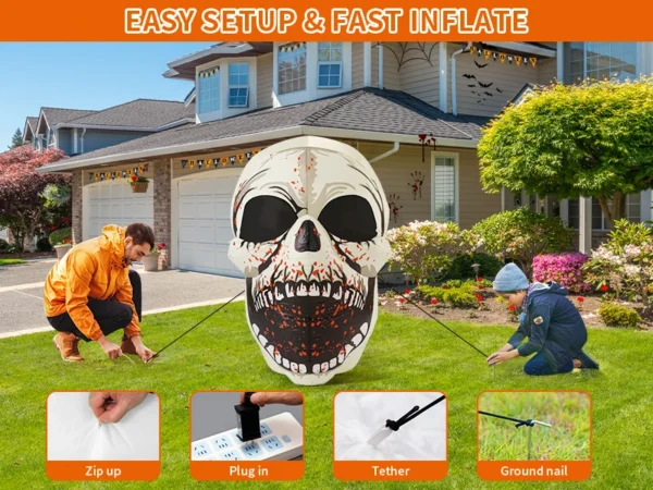 GOOSH 4FT Halloween Inflatable Skull with Colorful LED Lights, Scary Outdoor Party Decoration - Image 8