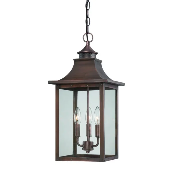 HMS St. Charles 3-Light Outdoor Hanging Lantern, Copper Patina Finish