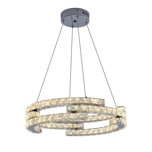 3-Ring Crystal Chandelier – Dimmable LED Pendant Light - Image 7