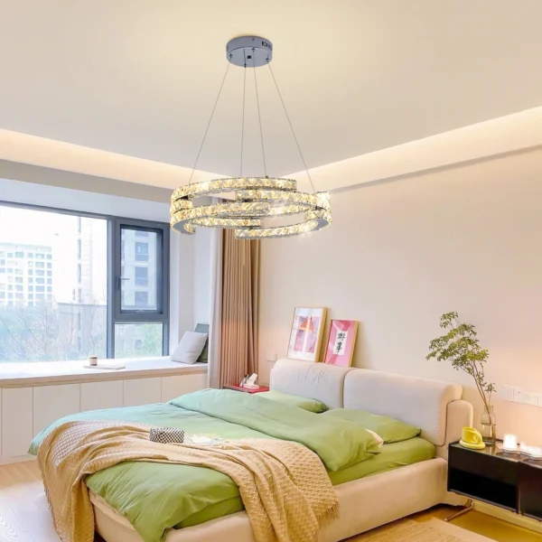 3-Ring Crystal Chandelier – Dimmable LED Pendant Light