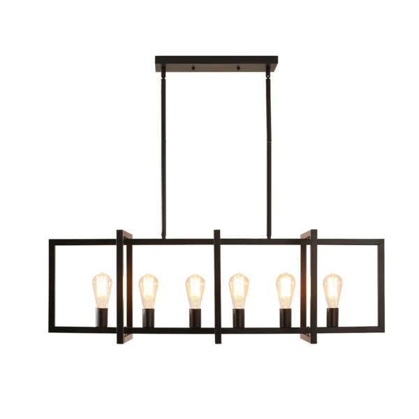 Modern 6-Light Black Industrial Linear Chandelier