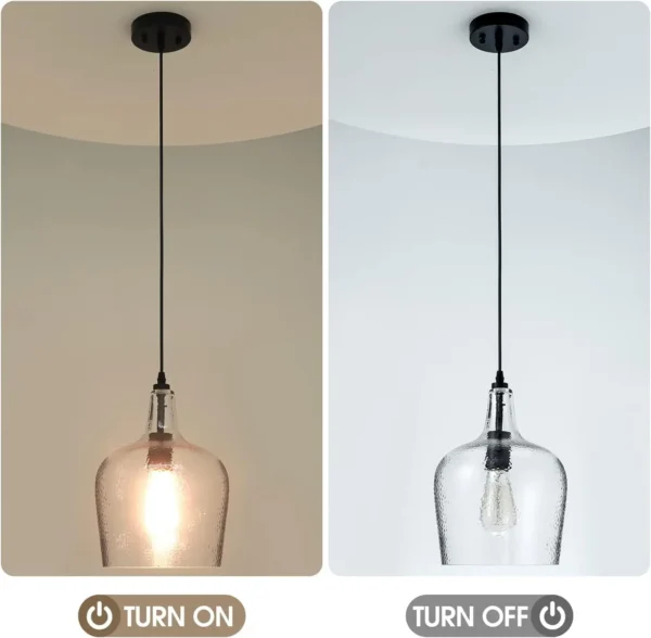 Seeded Glass Pendant Light – Modern Black Dome Fixture - Image 5