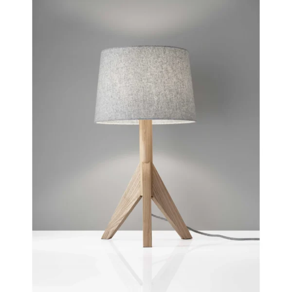 HMS 25" Natural Wood Tripod Lamp with Gray Shade - Image 5