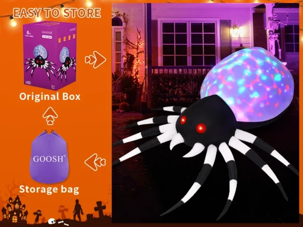 GOOSH 6FT Halloween Inflatable Spider with LED Lights Outdoor Yard Decoration - Image 10