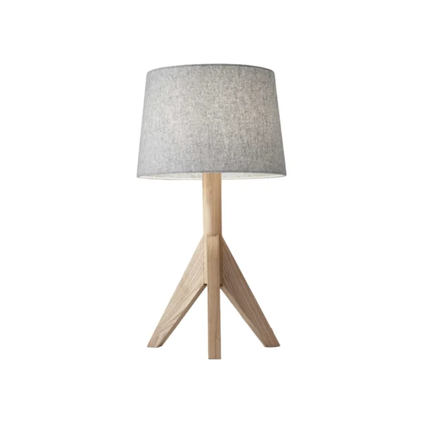 HMS 25" Natural Wood Tripod Lamp with Gray Shade