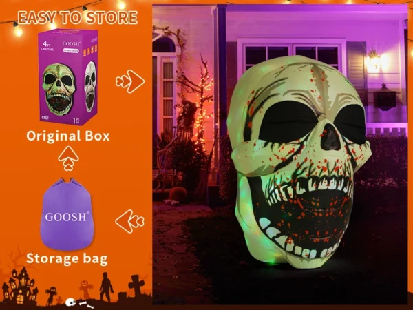 GOOSH 4FT Halloween Inflatable Skull with Colorful LED Lights, Scary Outdoor Party Decoration - Image 10