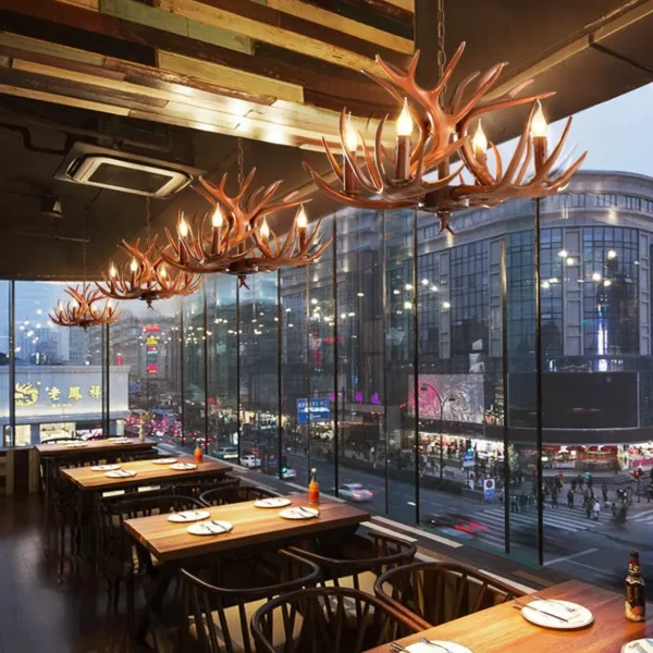 American Retro Deer Antler Chandelier with Lampshades for Home & Restaurants - Image 5