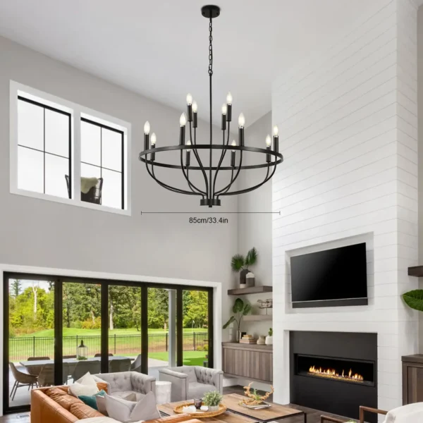 Modern Farmhouse Black Chandelier – 12-Light Ceiling Fixture - Image 2