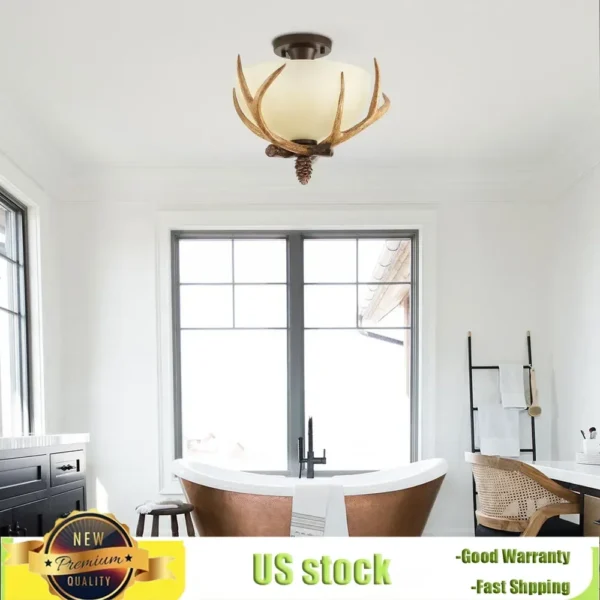 Bymaocar Antler Semi Flush Mount Ceiling Light with 3 Glass Shades – Bronze Finish - Image 5