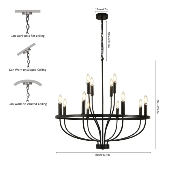 Modern Farmhouse Black Chandelier – 12-Light Ceiling Fixture - Image 7