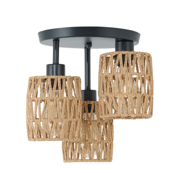 Modern Farmhouse Rattan Ceiling Lamp – 3-Light Semi Flush Mount - Image 6