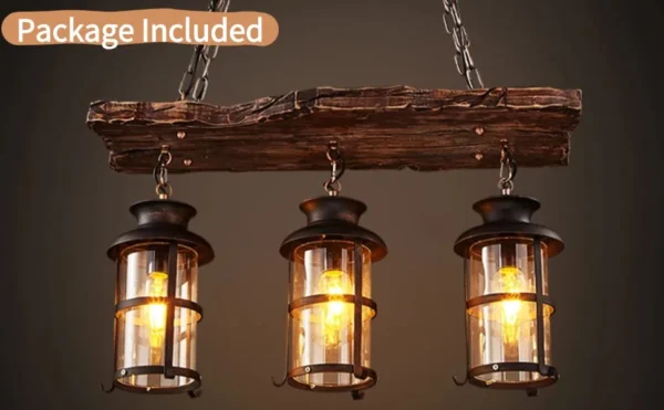 Rustic 3-Light Farmhouse Chandelier, Vintage Wood Pendant Ceiling Lamp for Kitchen - Image 12