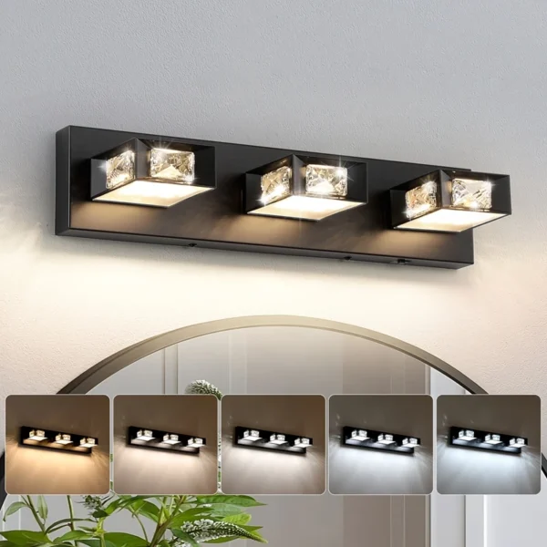 3-Light LED Dimmable Bathroom Vanity Light, 350° Swivel Crystal & Acrylic Fixtur - Image 14