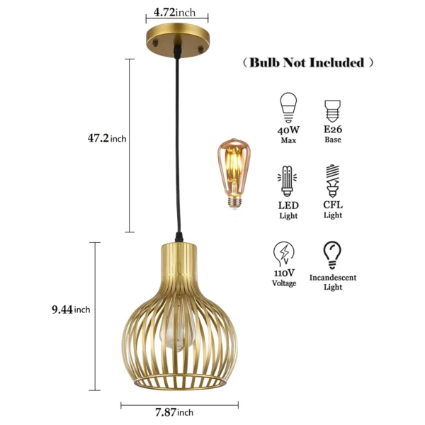 Vintage Flush Mount Pendant Light – Single E26 Ceiling Lamp - Image 4