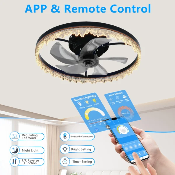 20'' Black LED Ceiling Fan with Light, Silent - Image 6