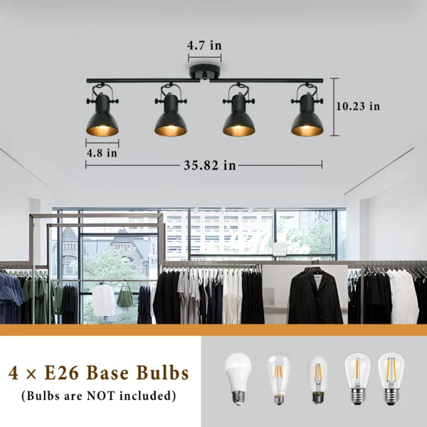 Black Industrial Track Lighting – 4-Light Ceiling Fixture for Kitchen & Gallery - Image 4