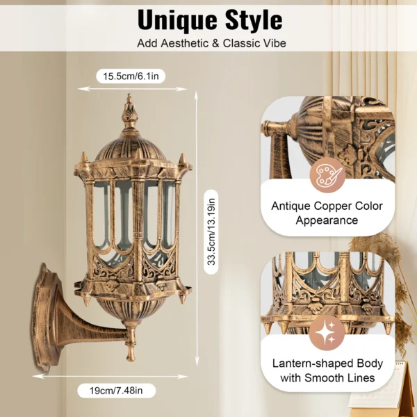 Vintage Copper Outdoor Wall Lamp – No Bulb - Image 3