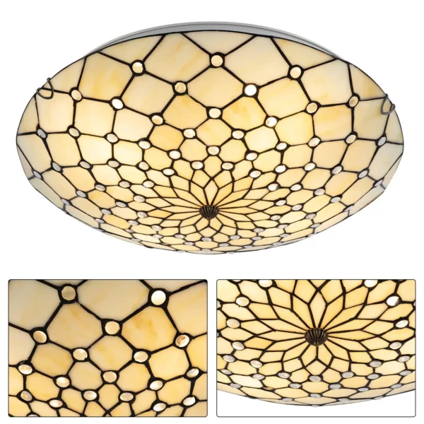 Antique Stained Glass Flush Mount – 4-Light Vintage Ceiling Fixture - Image 9