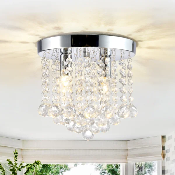 Crystal Flush Mount Ceiling Light Mini Chandelier for Kitchen & Hallway
