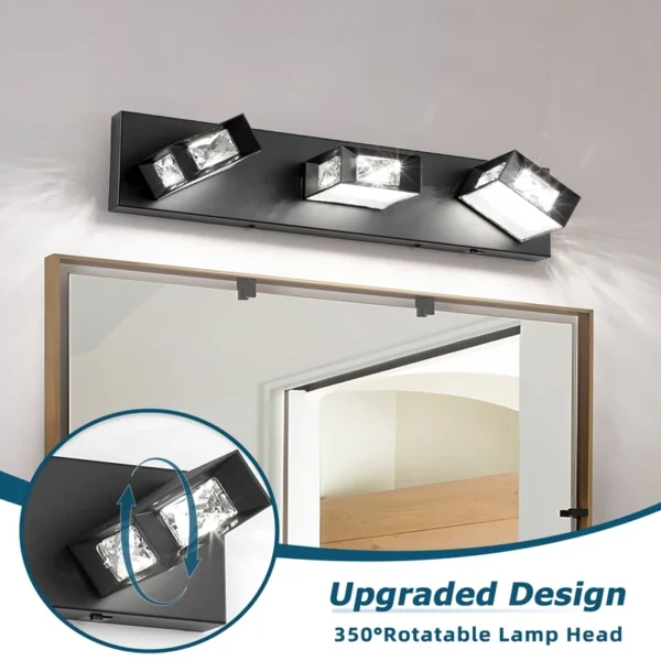 3-Light LED Dimmable Bathroom Vanity Light, 350° Swivel Crystal & Acrylic Fixtur - Image 4