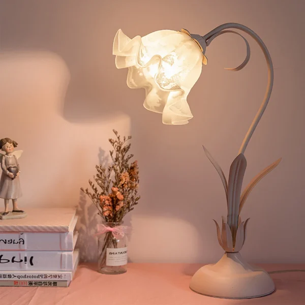 Bymaocar Pink Flower LED Table Lamp with Glass Shade, E27 - Image 5