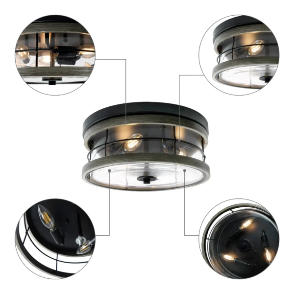 Farmhouse 3-Light Flush Mount Ceiling Light with Clear Glass - Image 6
