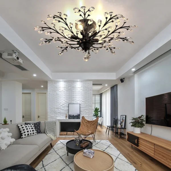 Vintage Crystal Chandelier – Black LED Ceiling Light - Image 3