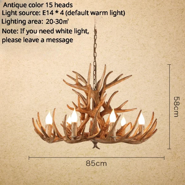 American Retro Deer Antler Chandelier with Lampshades for Home & Restaurants - Image 10