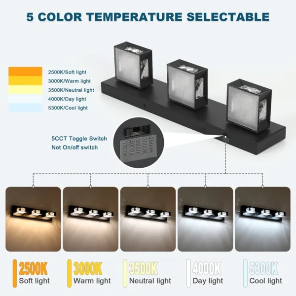 3-Light LED Dimmable Bathroom Vanity Light, 350° Swivel Crystal & Acrylic Fixtur - Image 15