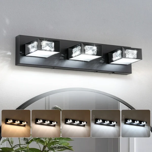 3-Light LED Dimmable Bathroom Vanity Light, 350° Swivel Crystal & Acrylic Fixtur - Image 6