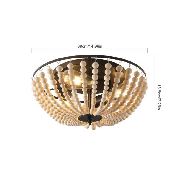 Boho 3-Light Flush Mount Ceiling Light with Wood Beads, 15" Kitchen Ceiling Fixture - Image 6