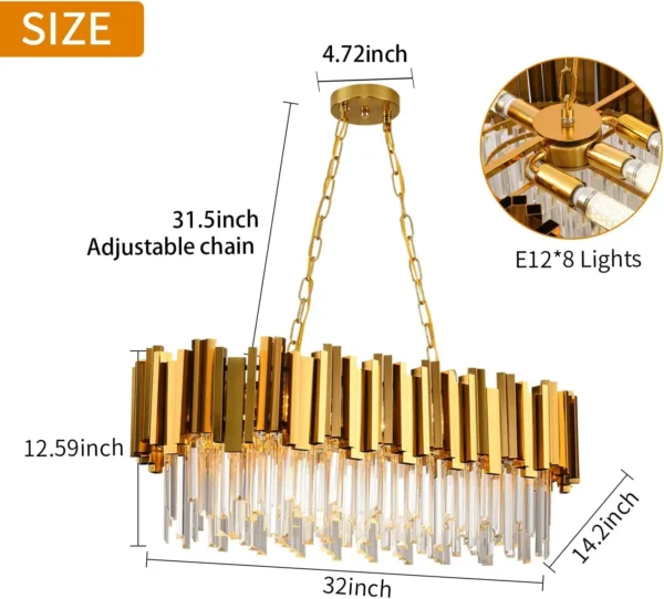 Gold Crystal Chandelier – Modern 8-Light Pendant Ceiling Fixture for Dining Room - Image 5