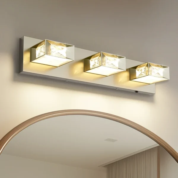 3-Light LED Dimmable Bathroom Vanity Light, 350° Swivel Crystal & Acrylic Fixtur
