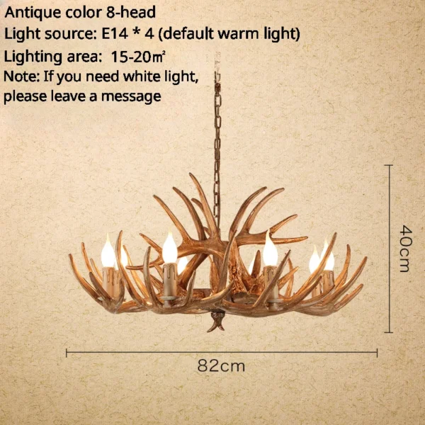 American Retro Deer Antler Chandelier with Lampshades for Home & Restaurants - Image 12