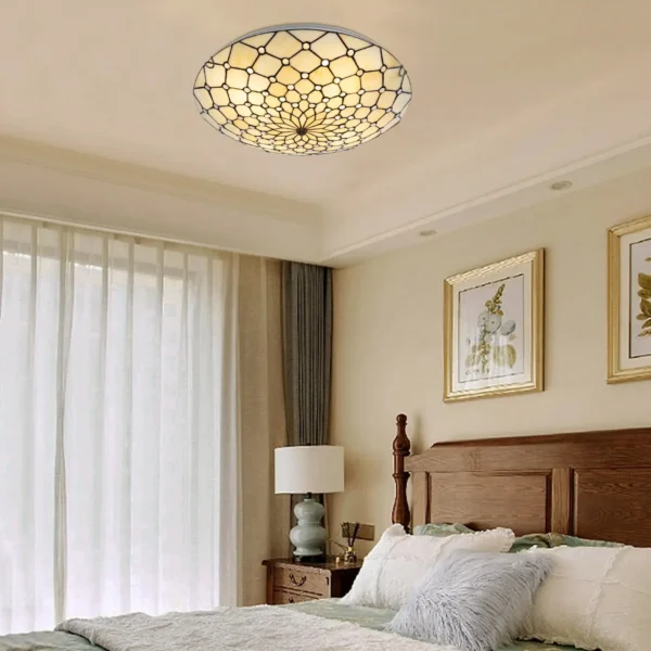 Antique Stained Glass Flush Mount – 4-Light Vintage Ceiling Fixture