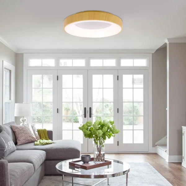 Modern LED Wood Grain Ceiling Light, 36W Flush Mount Lamp for 10-20m² Rooms