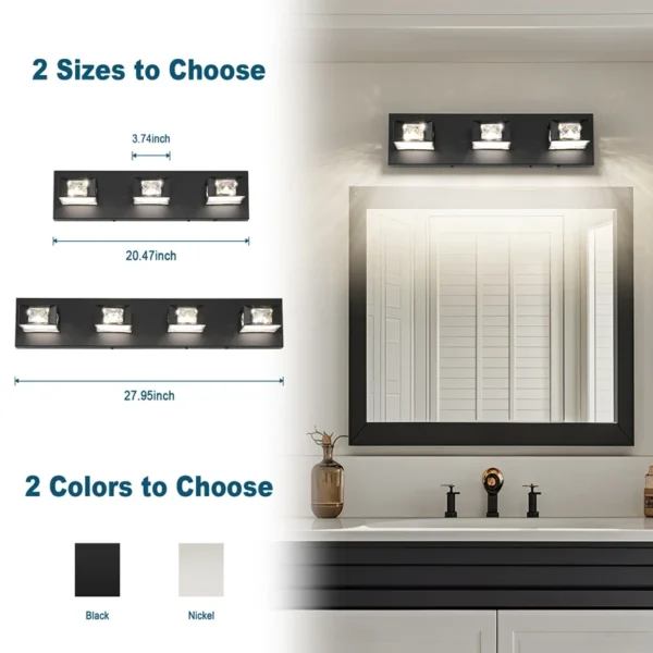 3-Light LED Dimmable Bathroom Vanity Light, 350° Swivel Crystal & Acrylic Fixtur - Image 5