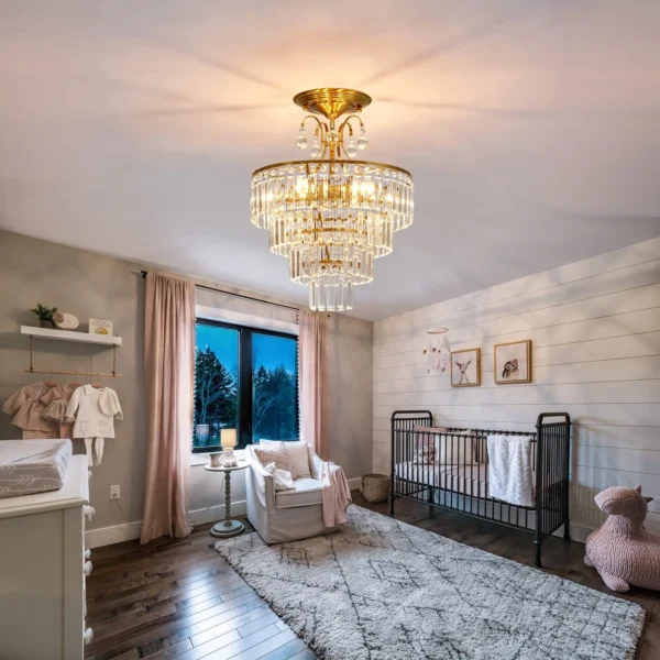 Crystal Gold 4-Light Pendant Ceiling Lamp – Bedroom & Living Room - Image 3