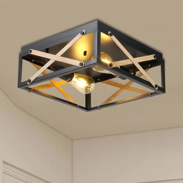 Farmhouse Black 2-Light Flush Mount Ceiling Lamp