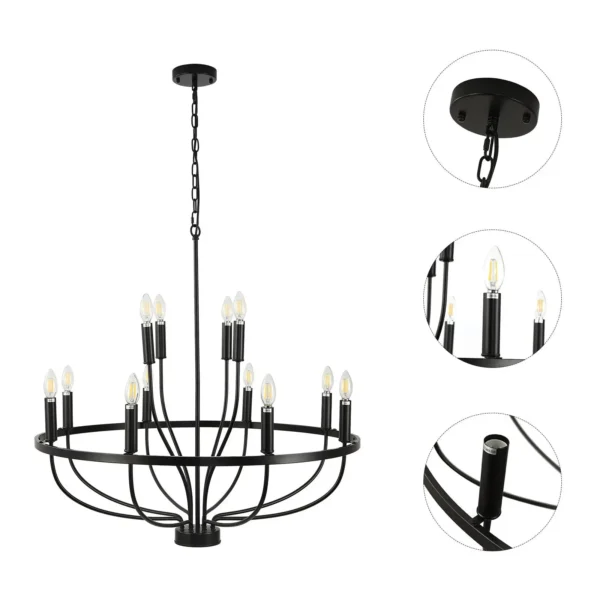 Modern Farmhouse Black Chandelier – 12-Light Ceiling Fixture - Image 6
