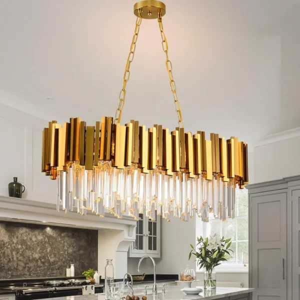 Gold Crystal Chandelier – Modern 8-Light Pendant Ceiling Fixture for Dining Room