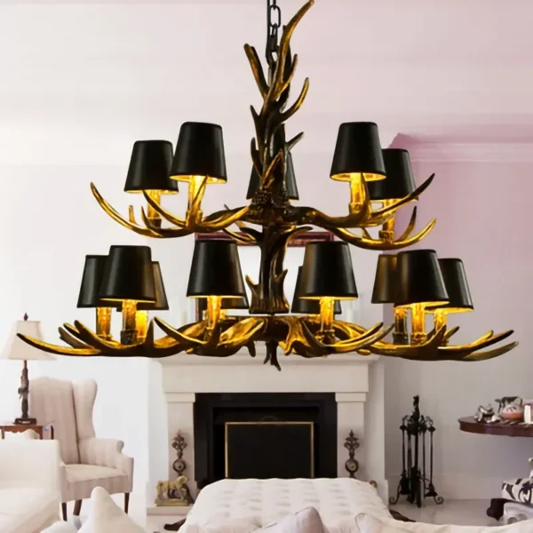 American Retro Deer Antler Chandelier with Lampshades for Home & Restaurants - Image 2