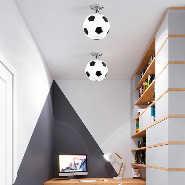 Red Soccer Ball LED Ceiling Light, Decorative Glass Football Lamp for Bar & Home