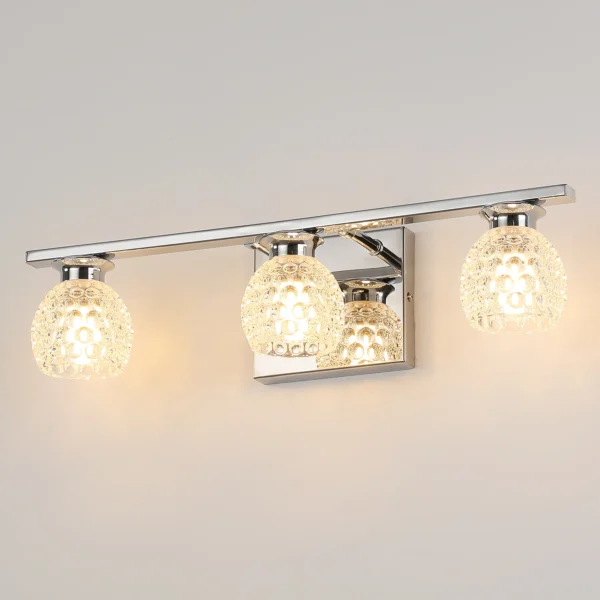3-Light Chrome Bathroom Vanity Light – Dimmable Mirror Fixture with Glass Shades - Image 11
