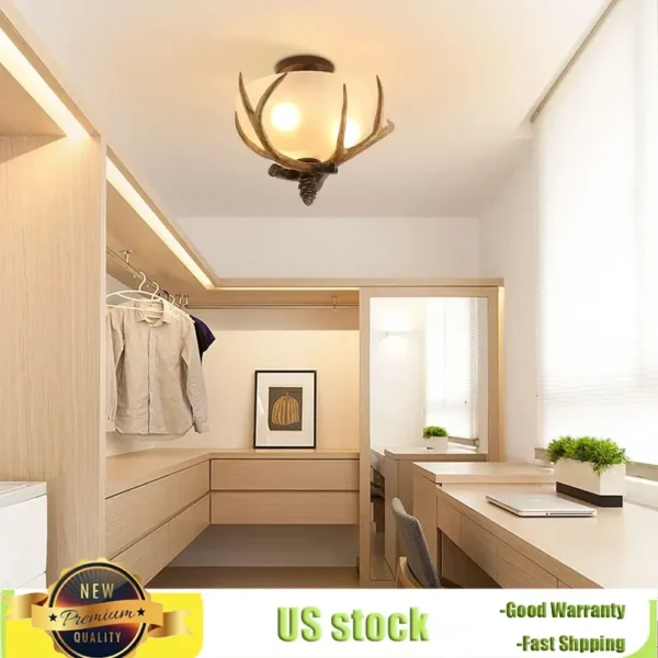 Bymaocar Antler Semi Flush Mount Ceiling Light with 3 Glass Shades – Bronze Finish - Image 2