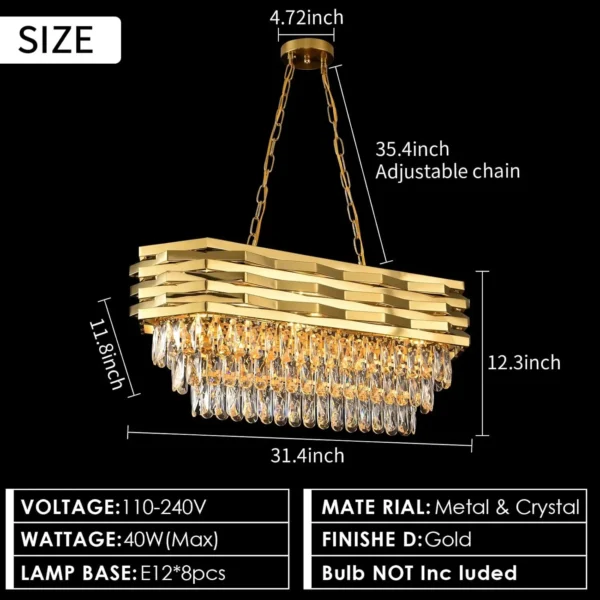 Gold Modern Crystal Chandelier, 8-Light Oval Dining Room Ceiling Light ✨💡 - Image 5