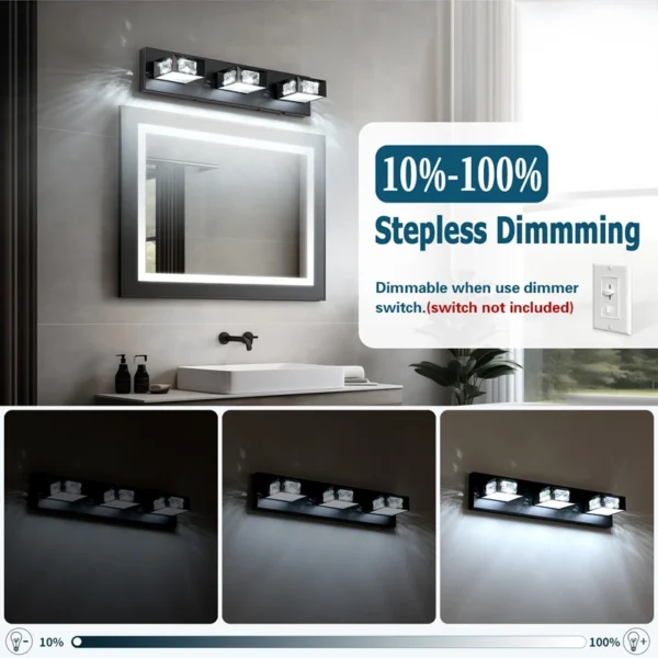 3-Light LED Dimmable Bathroom Vanity Light, 350° Swivel Crystal & Acrylic Fixtur - Image 17