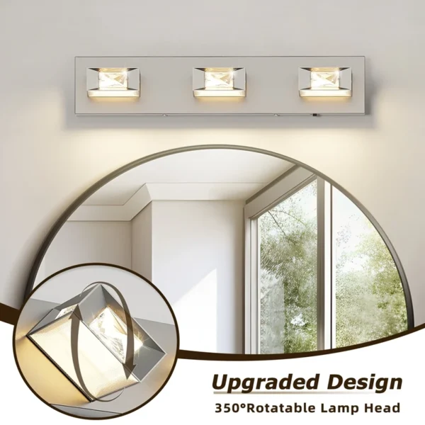 3-Light LED Dimmable Bathroom Vanity Light, 350° Swivel Crystal & Acrylic Fixtur - Image 10