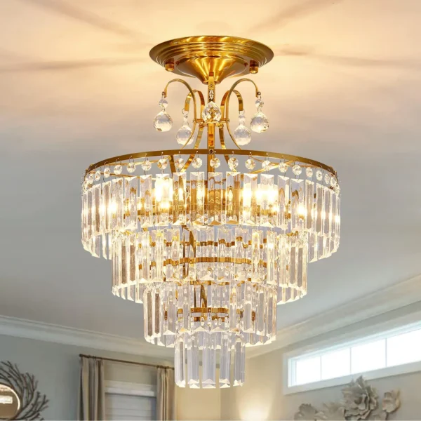 Crystal Gold 4-Light Pendant Ceiling Lamp – Bedroom & Living Room
